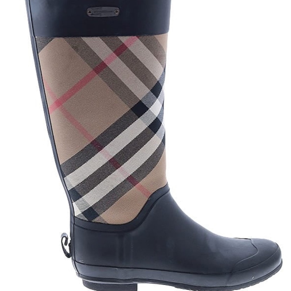 Burberry Women's Plaid Rain Boots - Black and Tan
